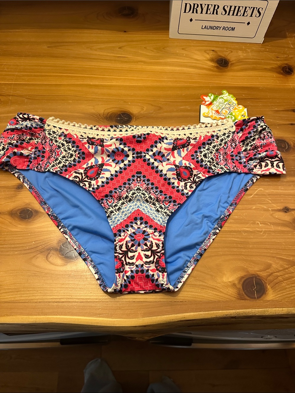 BECCA Pink and Blue Patterned Bikini Bottom 2X 20-22